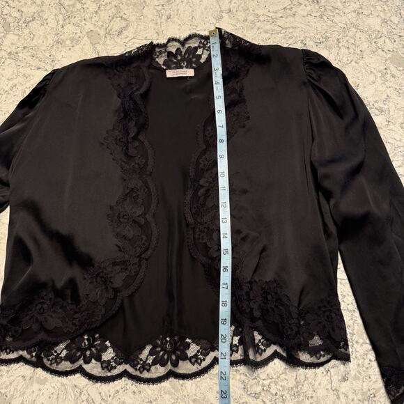 VTG Nightgown Bed Jacket Silk Peignoir Set 70s Bergdorf Goodman Black Lace S/M - Picture 9 of 16